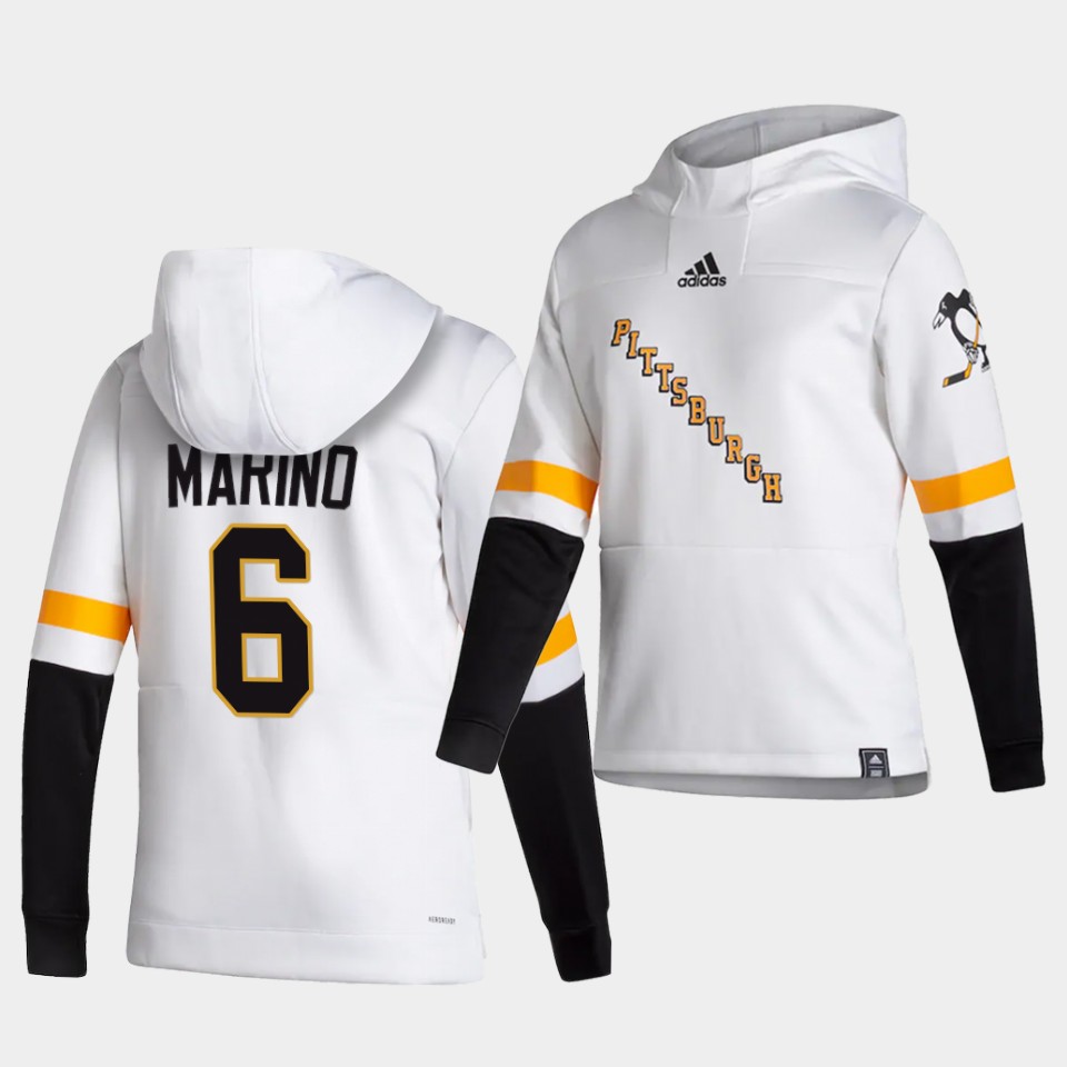 Men Pittsburgh Penguins #6 Marind White  NHL 2021 Adidas Pullover Hoodie Jersey